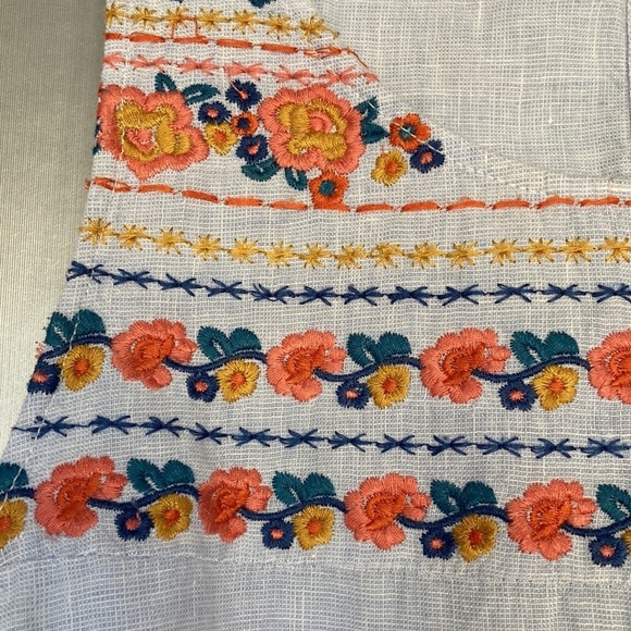 C&C California Blue Linen Floral Embroidered Sleeveless Shift Dress Size S - Picture 6 of 11